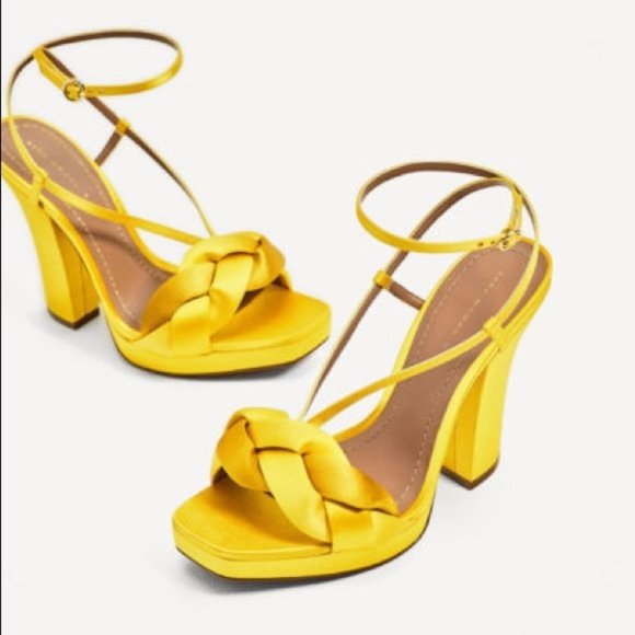 Zara Shoes - ZARA Yellow Gold High Heel Satin Strappy Sandals